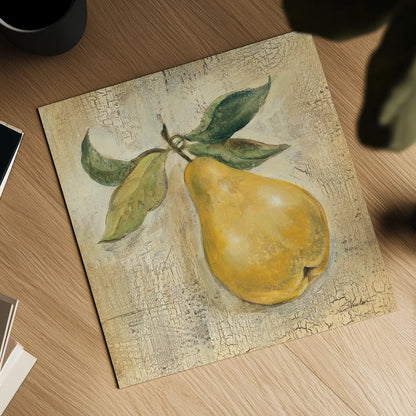French Pear by Silvia Vassileva. Shown as a detailed flat fine art print, highlighting archival giclee quality. Available as an archival giclee rolled canvas, fine art paper, or poster print. SKU 75552a.