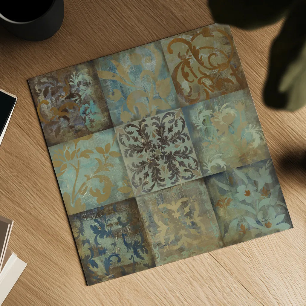 French Tile I by Silvia Vassileva. Shown as a detailed flat fine art print, highlighting archival giclee quality. Available as an archival giclee rolled canvas, fine art paper, or poster print. SKU 60341a.