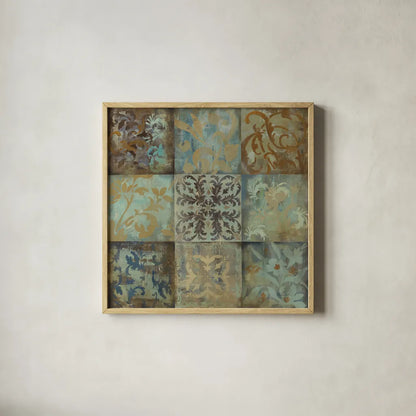 French Tile I by Silvia Vassileva. Shown in a natural wood glass frame for a timeless modern aesthetic. Available as an archival giclee rolled canvas, fine art paper, or poster print. SKU 60341a.