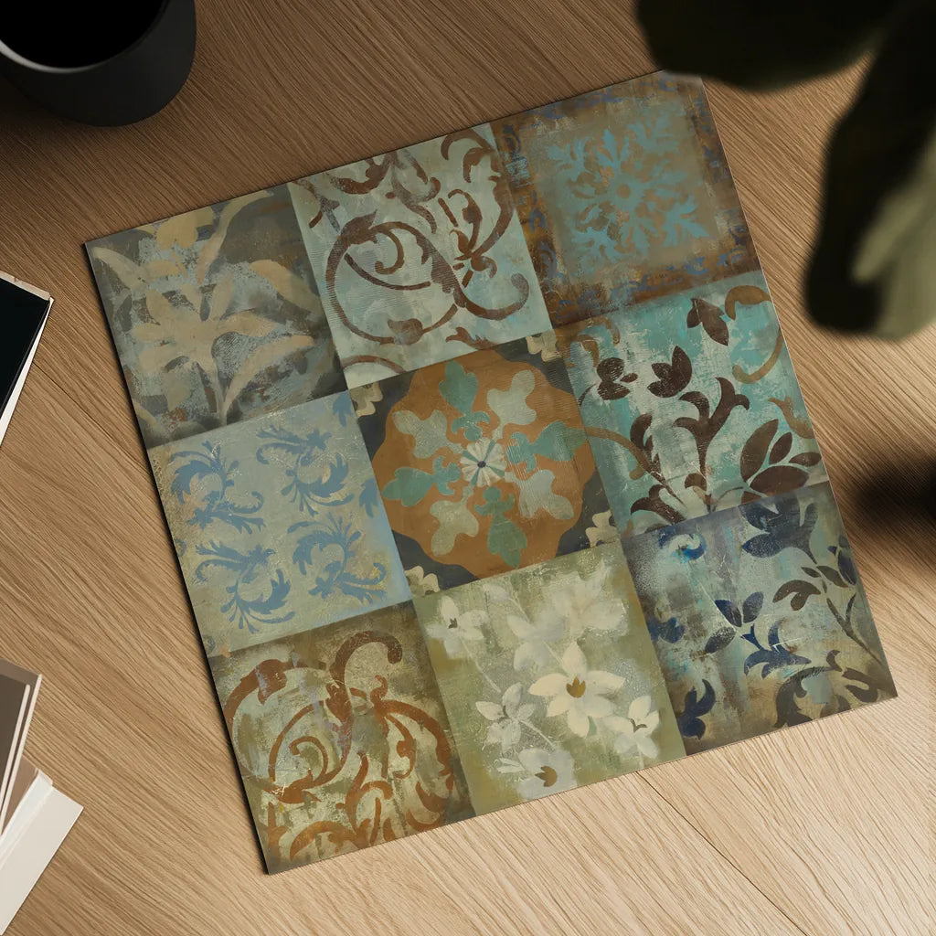 French Tile II by Silvia Vassileva. Shown as a detailed flat fine art print, highlighting archival giclee quality. Available as an archival giclee rolled canvas, fine art paper, or poster print. SKU 3143a.