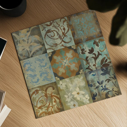 French Tile II by Silvia Vassileva. Shown as a detailed flat fine art print, highlighting archival giclee quality. Available as an archival giclee rolled canvas, fine art paper, or poster print. SKU 3143a.