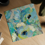 Fresh Teal Flowers III by Silvia Vassileva. Shown as a detailed flat fine art print, highlighting archival giclee quality. Available as an archival giclee rolled canvas, fine art paper, or poster print. SKU 34423a.