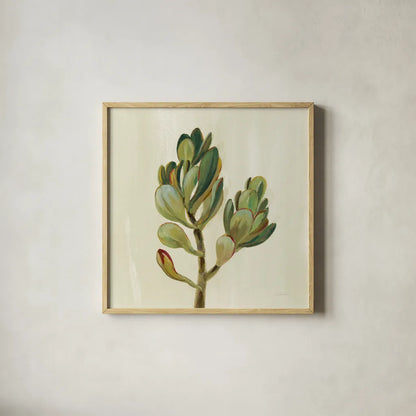 Front Yard Succulent II by Silvia Vassileva. Shown in a natural wood glass frame for a timeless modern aesthetic. Available as an archival giclee rolled canvas, fine art paper, or poster print. SKU 47317a.