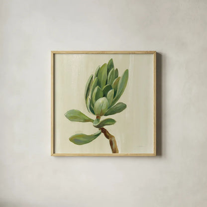 Front Yard Succulent III by Silvia Vassileva. Shown in a natural wood glass frame for a timeless modern aesthetic. Available as an archival giclee rolled canvas, fine art paper, or poster print. SKU 47318a.