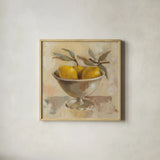 Fruits in Old Bowl I by Silvia Vassileva. Shown in a natural wood glass frame for a timeless modern aesthetic. Available as an archival giclee rolled canvas, fine art paper, or poster print. SKU 89689a.