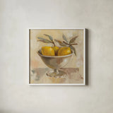 Fruits in Old Bowl I by Silvia Vassileva. Shown in a crisp white glass frame for a clean and minimalist style. Available as an archival giclee rolled canvas, fine art paper, or poster print. SKU 89689a.
