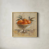 Fruits in Old Bowl II by Silvia Vassileva. Shown in a natural wood glass frame for a timeless modern aesthetic. Available as an archival giclee rolled canvas, fine art paper, or poster print. SKU 89690a.