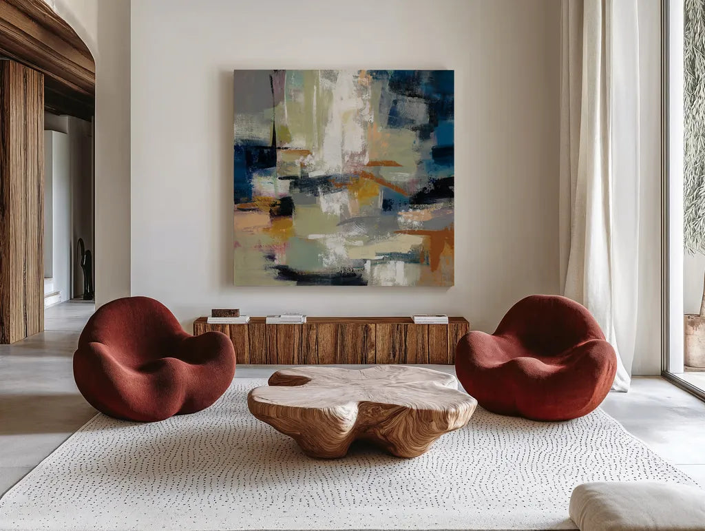 Full Moon II by Silvia Vassileva. Shown as extra-large giant wall art in a modern living room. Available as an archival giclee rolled canvas, fine art paper, or poster print. SKU 29739a.