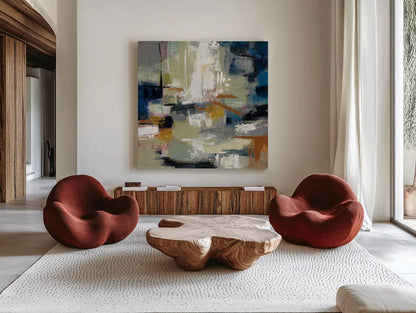 Full Moon II with White by Silvia Vassileva. Shown as extra-large giant wall art in a modern living room. Available as an archival giclee rolled canvas, fine art paper, or poster print. SKU 30046a.
