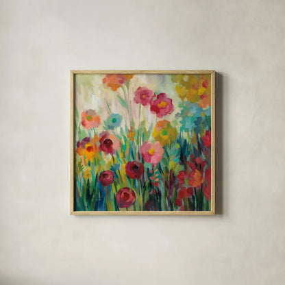 Garden Brightness by Silvia Vassileva. Shown in a natural wood glass frame for a timeless modern aesthetic. Available as an archival giclee rolled canvas, fine art paper, or poster print. SKU 54374a.