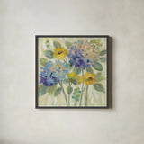 Garden Burst by Silvia Vassileva. Shown in a sleek black glass frame for a contemporary gallery look. Available as an archival giclee rolled canvas, fine art paper, or poster print. SKU 50286a.