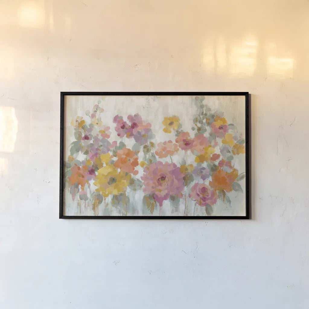 Garden Fun by Silvia Vassileva. shown as a paper print in a black flame. Available as a archival giclee rolled canvas, fine art paper, or poster print. SKU 46916i.