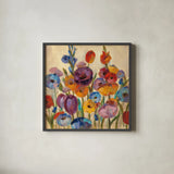 Garden Hues I by Silvia Vassileva. Shown in a sleek black glass frame for a contemporary gallery look. Available as an archival giclee rolled canvas, fine art paper, or poster print. SKU 8442a.