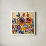 Garden Hues I by Silvia Vassileva. Shown in a crisp white glass frame for a clean and minimalist style. Available as an archival giclee rolled canvas, fine art paper, or poster print. SKU 8442a.