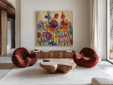 Garden Hues I by Silvia Vassileva. Shown as extra-large giant wall art in a modern living room. Available as an archival giclee rolled canvas, fine art paper, or poster print. SKU 8442a.