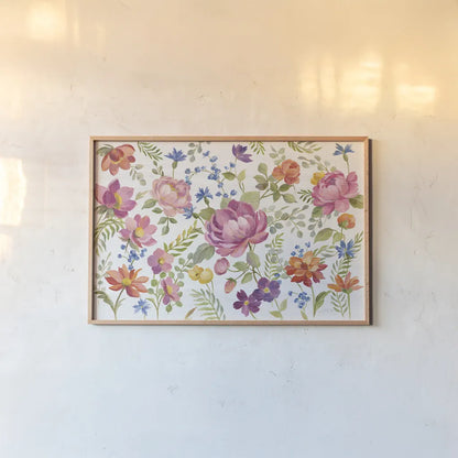 Garden Party I by Silvia Vassileva. shown as a paper print in a natural frame. Available as a archival giclee rolled canvas, fine art paper, or poster print. SKU 61569i.