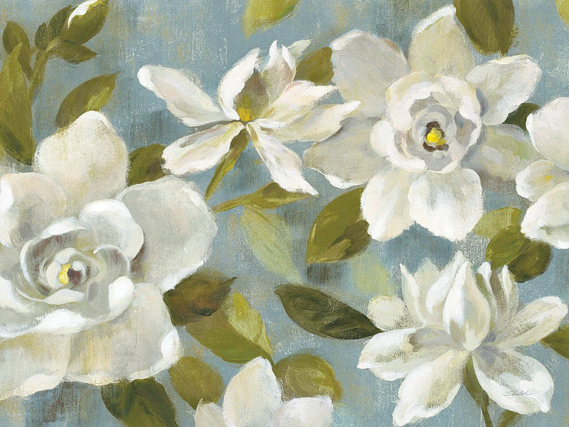 Gardenias on Slate Blue Crop by Silvia Vassileva