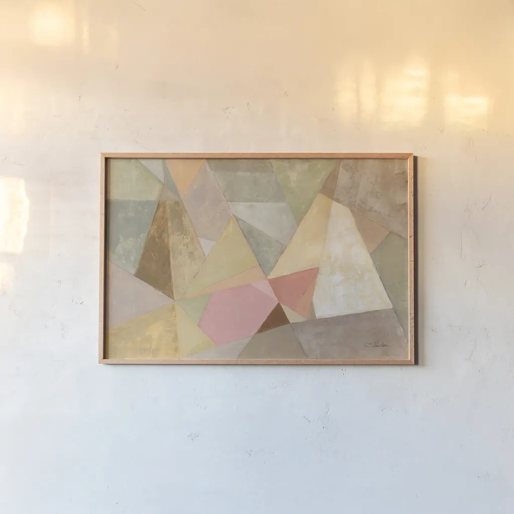Geometric Abstract by Silvia Vassileva. shown as a paper print in a natural frame. Available as a archival giclee rolled canvas, fine art paper, or poster print. SKU 22922i.