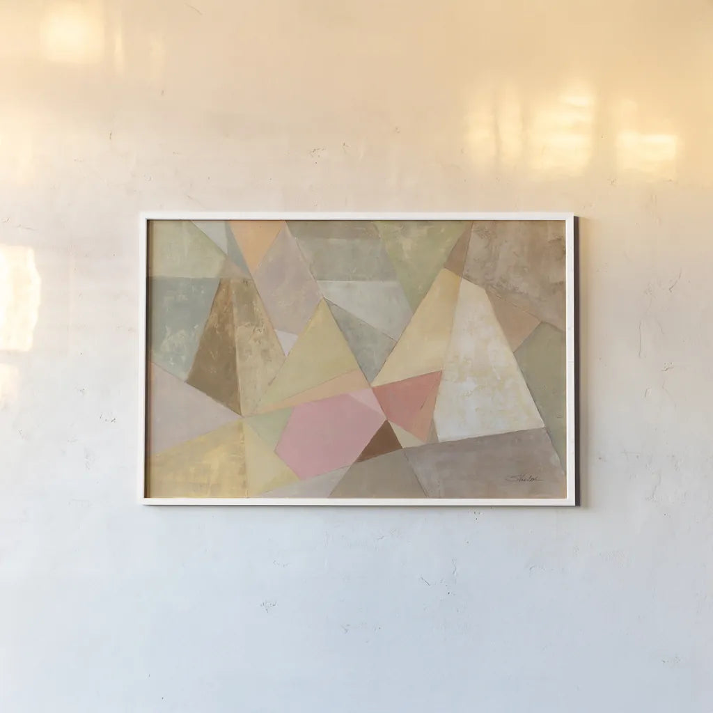 Geometric Abstract by Silvia Vassileva. shown as a paper print in a white frame. Available as a archival giclee rolled canvas, fine art paper, or poster print. SKU 22922i.