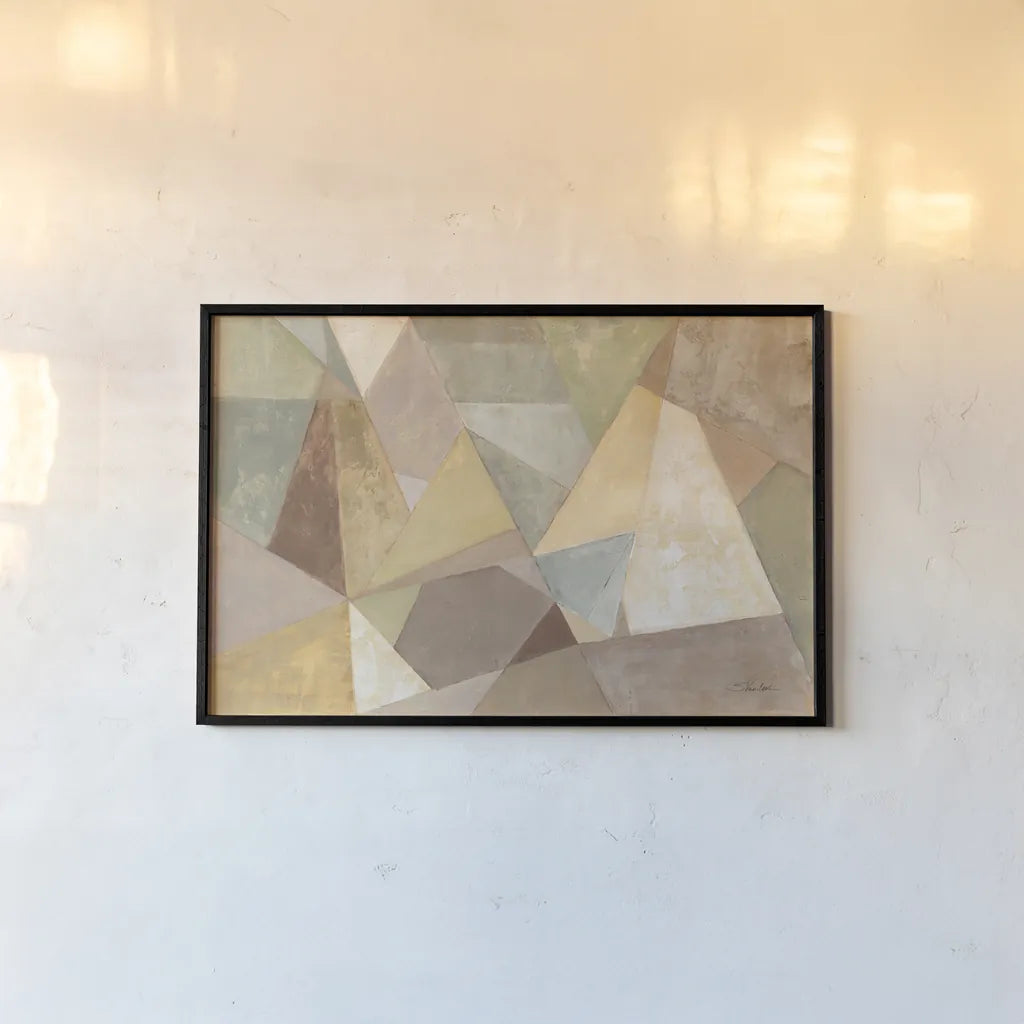 Geometric Abstract Neutral by Silvia Vassileva. shown as a paper print in a black flame. Available as a archival giclee rolled canvas, fine art paper, or poster print. SKU 22923i.