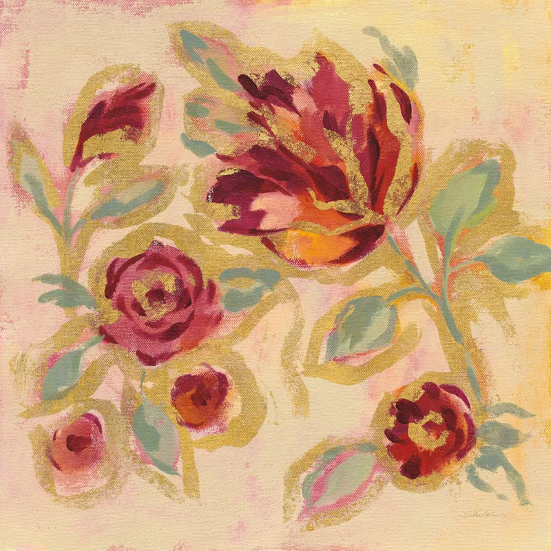 Gilded Loose Floral II by Silvia Vassileva. SKU 66089a. Archival Giclee Fine art print for wall decor.