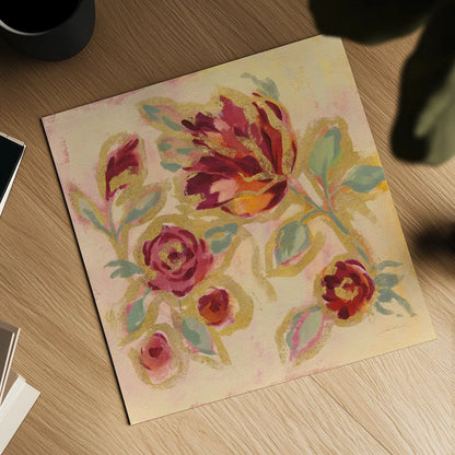 Gilded Loose Floral II by Silvia Vassileva. Shown as a detailed flat fine art print, highlighting archival giclee quality. Available as an archival giclee rolled canvas, fine art paper, or poster print. SKU 66089a.