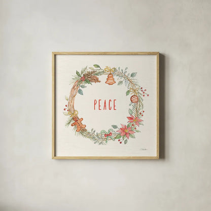 Gingerbread Christmas II by Silvia Vassileva. Shown in a natural wood glass frame for a timeless modern aesthetic. Available as an archival giclee rolled canvas, fine art paper, or poster print. SKU 68599a.