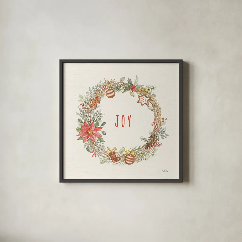 Gingerbread Christmas III by Silvia Vassileva. Shown in a sleek black glass frame for a contemporary gallery look. Available as an archival giclee rolled canvas, fine art paper, or poster print. SKU 68600a.