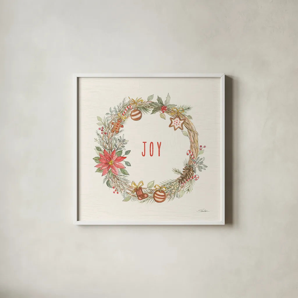 Gingerbread Christmas III by Silvia Vassileva. Shown in a crisp white glass frame for a clean and minimalist style. Available as an archival giclee rolled canvas, fine art paper, or poster print. SKU 68600a.