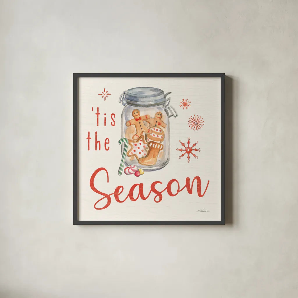 Gingerbread Christmas IV by Silvia Vassileva. Shown in a sleek black glass frame for a contemporary gallery look. Available as an archival giclee rolled canvas, fine art paper, or poster print. SKU 68601a.