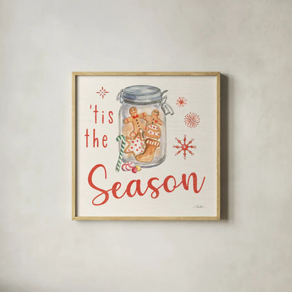 Gingerbread Christmas IV by Silvia Vassileva. Shown in a natural wood glass frame for a timeless modern aesthetic. Available as an archival giclee rolled canvas, fine art paper, or poster print. SKU 68601a.