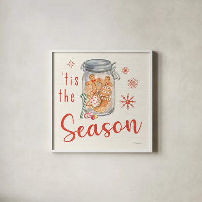 Gingerbread Christmas IV by Silvia Vassileva. Shown in a crisp white glass frame for a clean and minimalist style. Available as an archival giclee rolled canvas, fine art paper, or poster print. SKU 68601a.