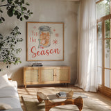 Gingerbread Christmas IV by Silvia Vassileva. Shown in a natural wood frame in a cozy modern living room. Available as an archival giclee rolled canvas, fine art paper, or poster print. SKU 68601a.