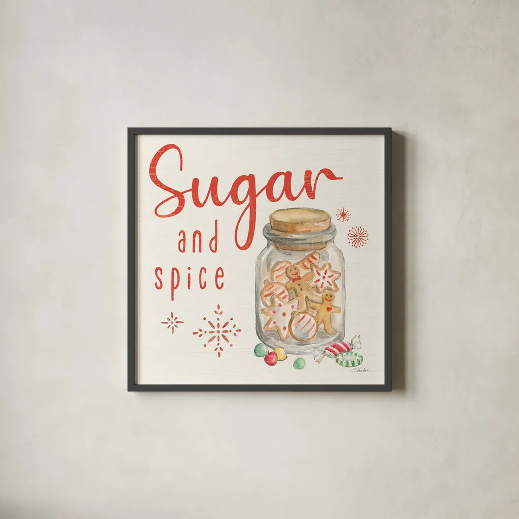 Gingerbread Christmas V by Silvia Vassileva. Shown in a sleek black glass frame for a contemporary gallery look. Available as an archival giclee rolled canvas, fine art paper, or poster print. SKU 68602a.