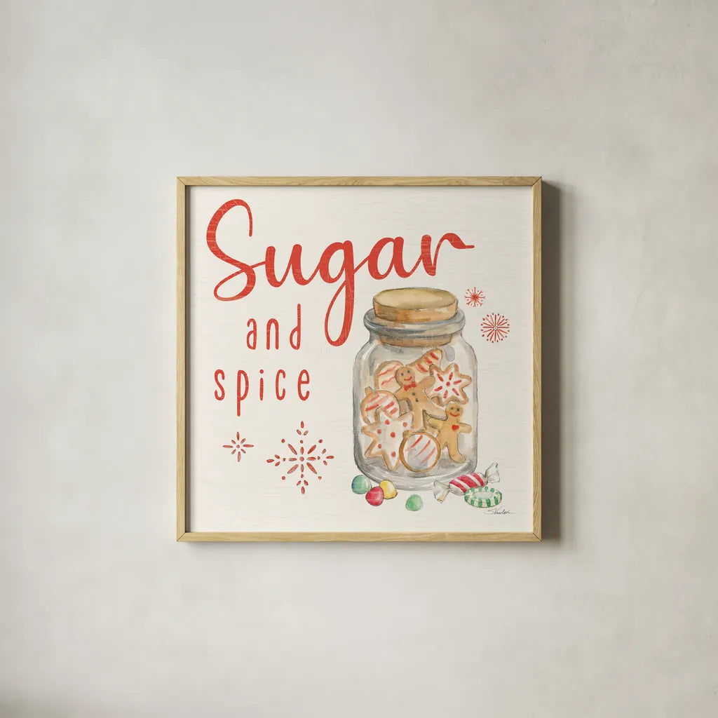Gingerbread Christmas V by Silvia Vassileva. Shown in a natural wood glass frame for a timeless modern aesthetic. Available as an archival giclee rolled canvas, fine art paper, or poster print. SKU 68602a.