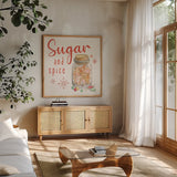 Gingerbread Christmas V by Silvia Vassileva. Shown in a natural wood frame in a cozy modern living room. Available as an archival giclee rolled canvas, fine art paper, or poster print. SKU 68602a.