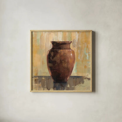 Glazed Pot II by Silvia Vassileva. Shown in a natural wood glass frame for a timeless modern aesthetic. Available as an archival giclee rolled canvas, fine art paper, or poster print. SKU 60485a.