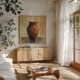 Glazed Pot II Decorative Accents by Silvia Vassileva. Shown in a natural wood frame in a cozy modern living room. Available as an archival giclee rolled canvas, fine art paper, or poster print. SKU 7322a.