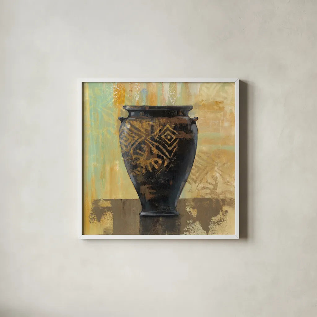 Glazed Pot III Decorative Accents by Silvia Vassileva. Shown in a crisp white glass frame for a clean and minimalist style. Available as an archival giclee rolled canvas, fine art paper, or poster print. SKU 7323a.