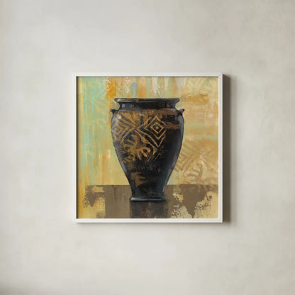 Glazed Pot III Decorative Accents by Silvia Vassileva. Shown in a crisp white glass frame for a clean and minimalist style. Available as an archival giclee rolled canvas, fine art paper, or poster print. SKU 7323a.