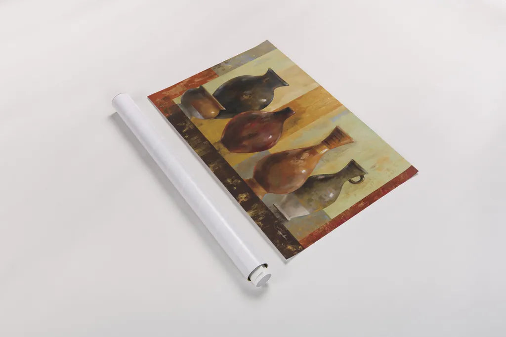 Glazed Pots by Silvia Vassileva. shown as a rolled paper print. Available as archival giclee rolled canvas, fine art paper, or poster print. SKU 89698i.