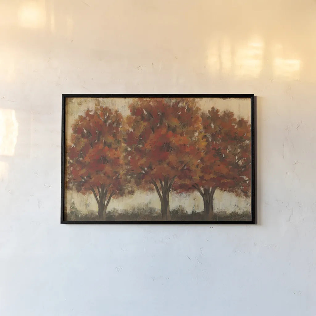Glowing Trees Trio by Silvia Vassileva. shown as a paper print in a black flame. Available as a archival giclee rolled canvas, fine art paper, or poster print. SKU 60445i.