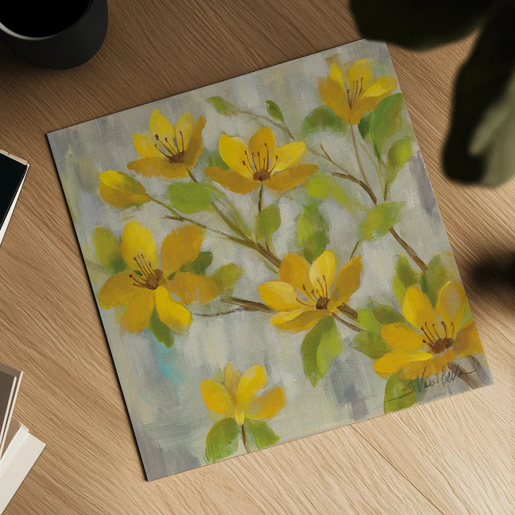 Golden Bloom I by Silvia Vassileva. Shown as a detailed flat fine art print, highlighting archival giclee quality. Available as an archival giclee rolled canvas, fine art paper, or poster print. SKU 23823a.
