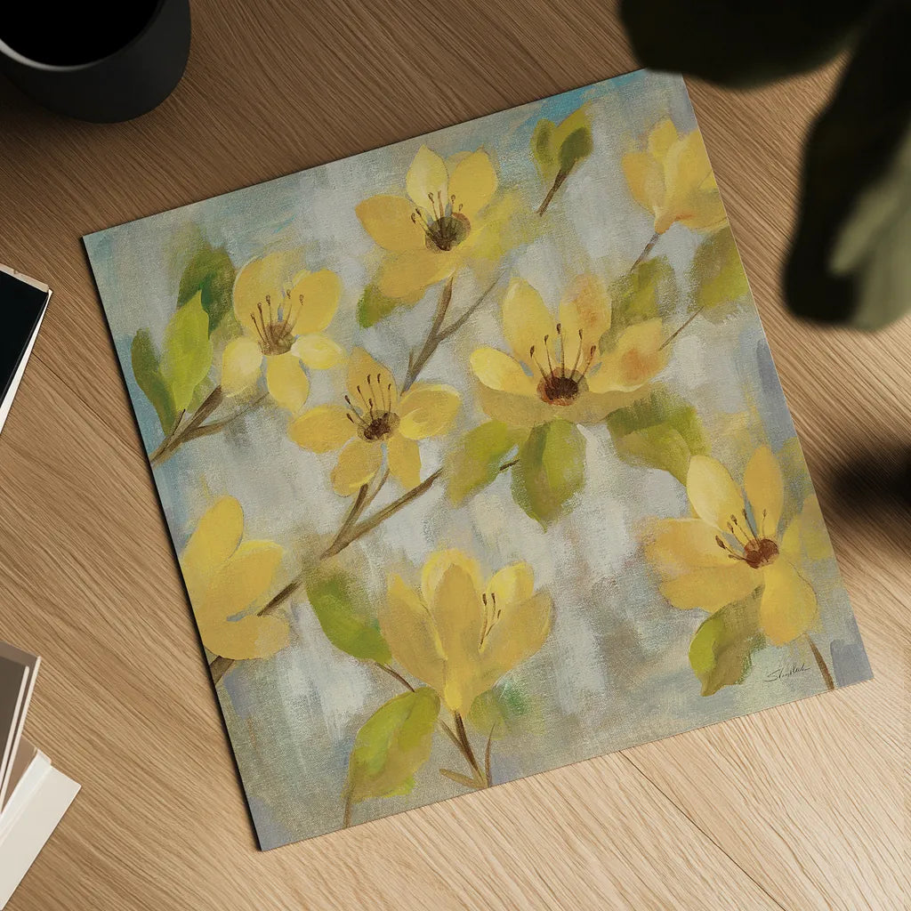 Golden Bloom II Neutral by Silvia Vassileva. Shown as a detailed flat fine art print, highlighting archival giclee quality. Available as an archival giclee rolled canvas, fine art paper, or poster print. SKU 24013a.