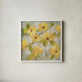Golden Bloom II Neutral by Silvia Vassileva. Shown in a crisp white glass frame for a clean and minimalist style. Available as an archival giclee rolled canvas, fine art paper, or poster print. SKU 24013a.
