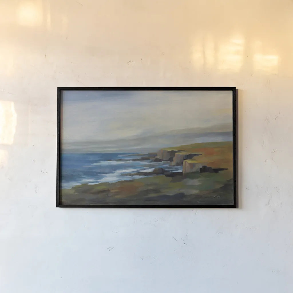 Golden Cliff by Silvia Vassileva. shown as a paper print in a black flame. Available as a archival giclee rolled canvas, fine art paper, or poster print. SKU 94420i.