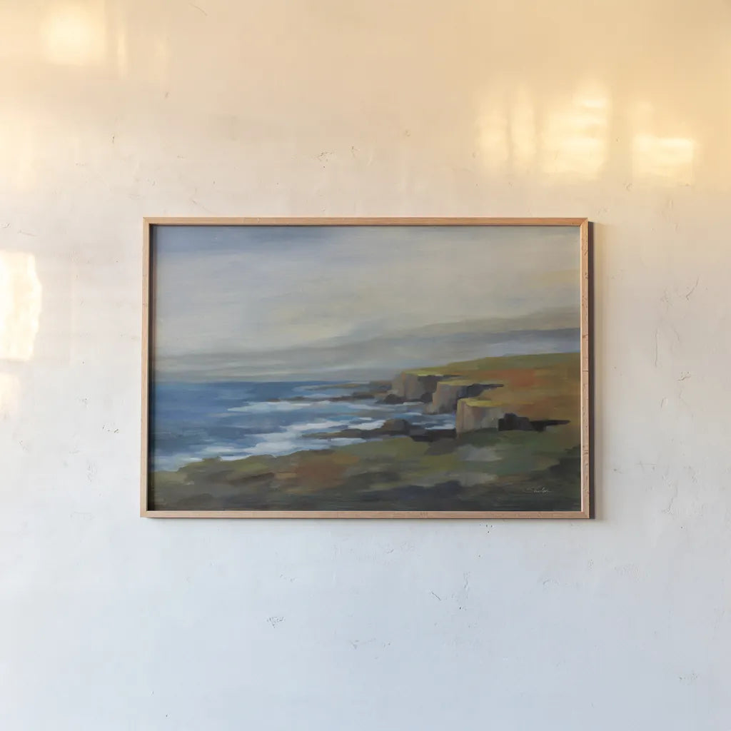 Golden Cliff by Silvia Vassileva. shown as a paper print in a natural frame. Available as a archival giclee rolled canvas, fine art paper, or poster print. SKU 94420i.