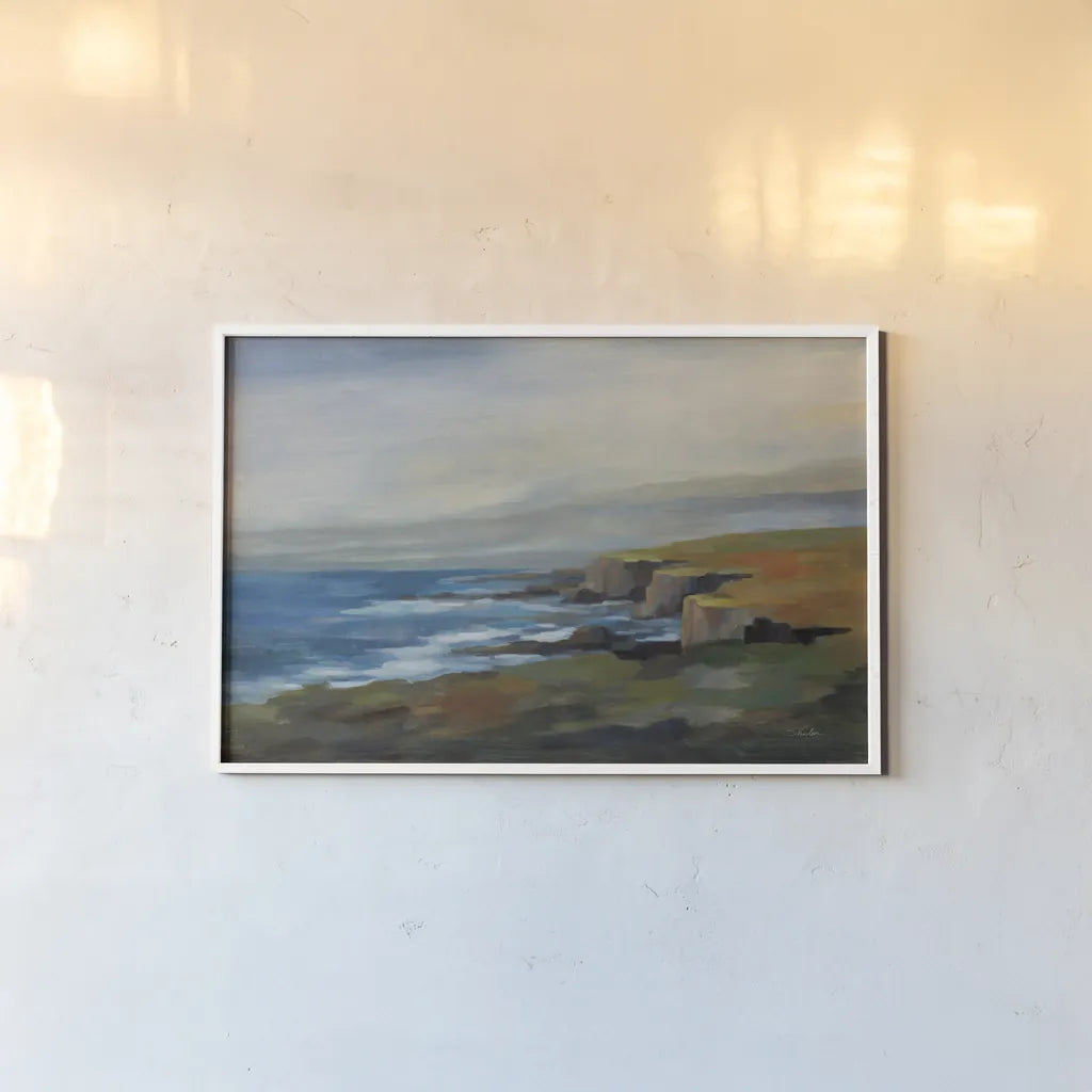 Golden Cliff by Silvia Vassileva. shown as a paper print in a white frame. Available as a archival giclee rolled canvas, fine art paper, or poster print. SKU 94420i.