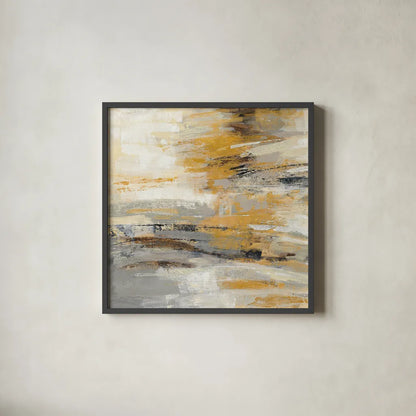 Golden Dust Crop by Silvia Vassileva. Shown in a sleek black glass frame for a contemporary gallery look. Available as an archival giclee rolled canvas, fine art paper, or poster print. SKU 21550a.