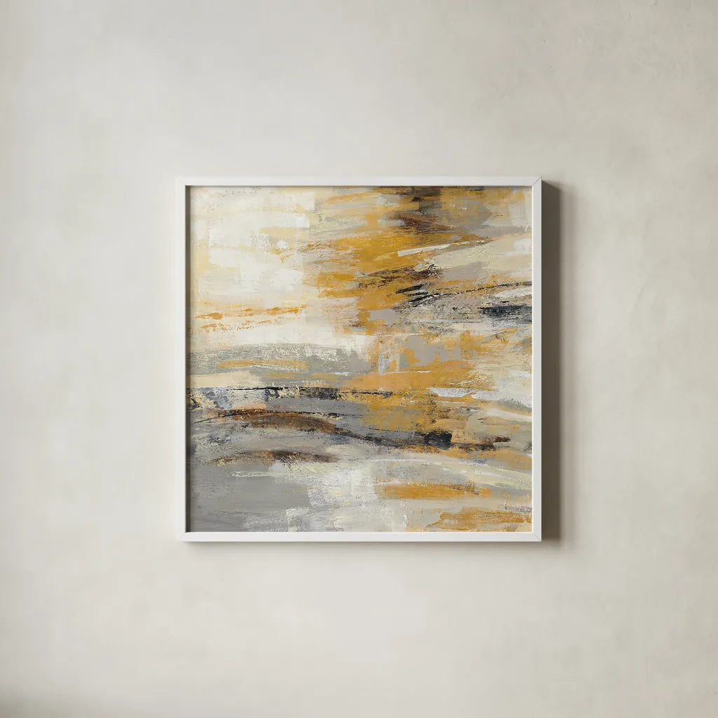 Golden Dust Crop by Silvia Vassileva. Shown in a crisp white glass frame for a clean and minimalist style. Available as an archival giclee rolled canvas, fine art paper, or poster print. SKU 21550a.